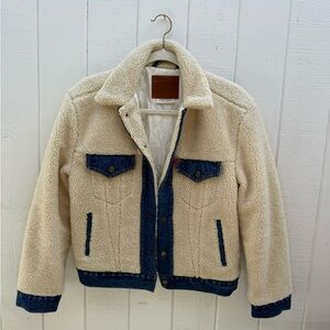Cream and Blue Sherpa Denim Jacket